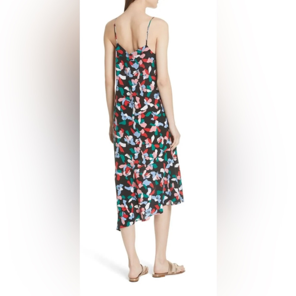 Equipment Jada Lightweight Silk Asymmetrical Hem Midi Dress Black Multi xs